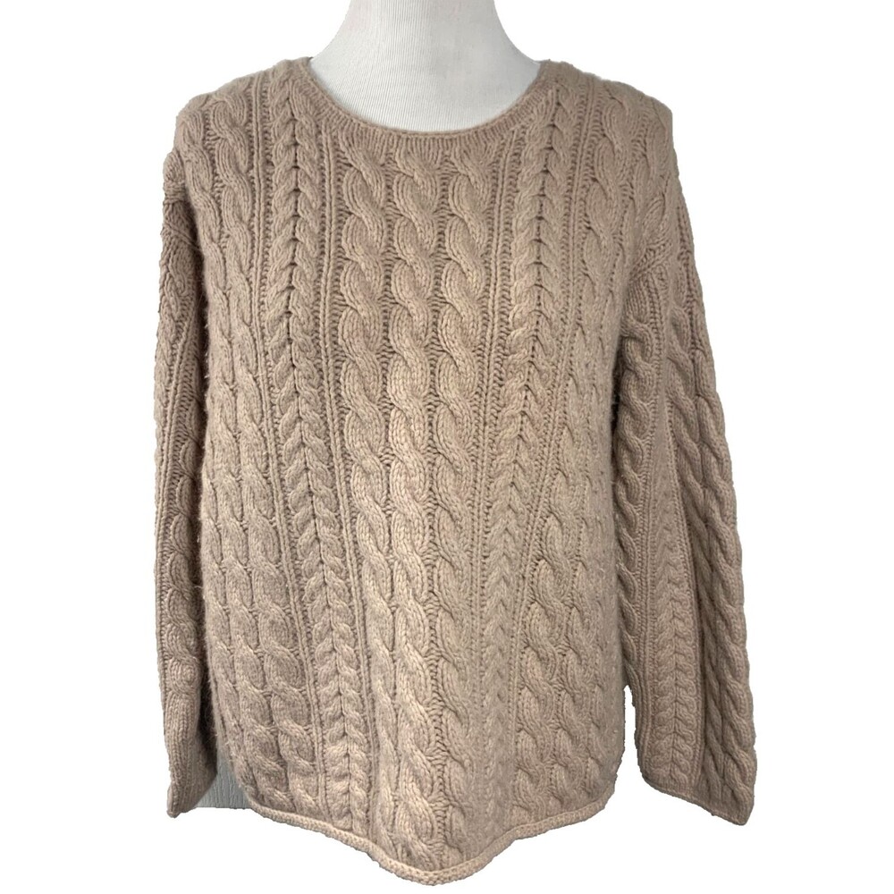 Classiques Entier Beige Cable Knit Fisherman Sweater Size M Lambswool Angora